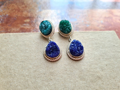 Green Blue Druzy Earrings