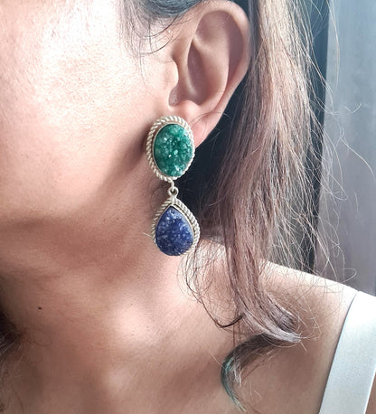 Green Blue Druzy Earrings