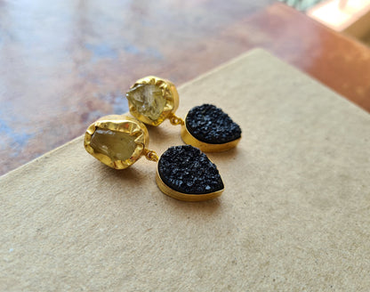 Yellow Quartz Druzy Earrings