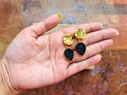 Yellow Quartz Druzy Earrings