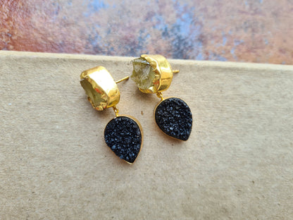 Yellow Quartz Druzy Earrings