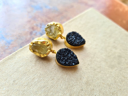 Yellow Quartz Druzy Earrings