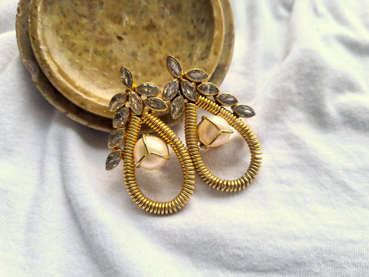 Gold Zircon Pearl Earrings