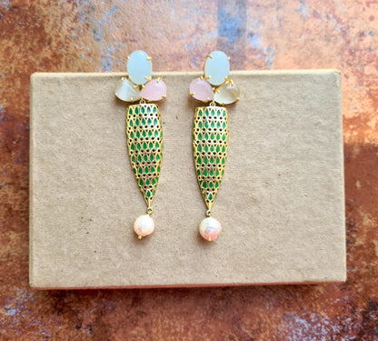 Green Enamel Cluster Earrings