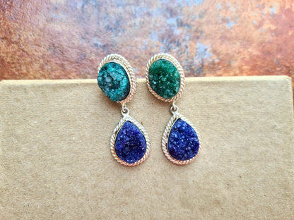 Green Blue Druzy Earrings