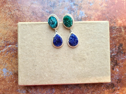 Green Blue Druzy Earrings