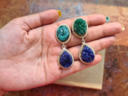 Green Blue Druzy Earrings