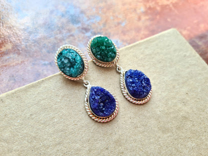 Green Blue Druzy Earrings