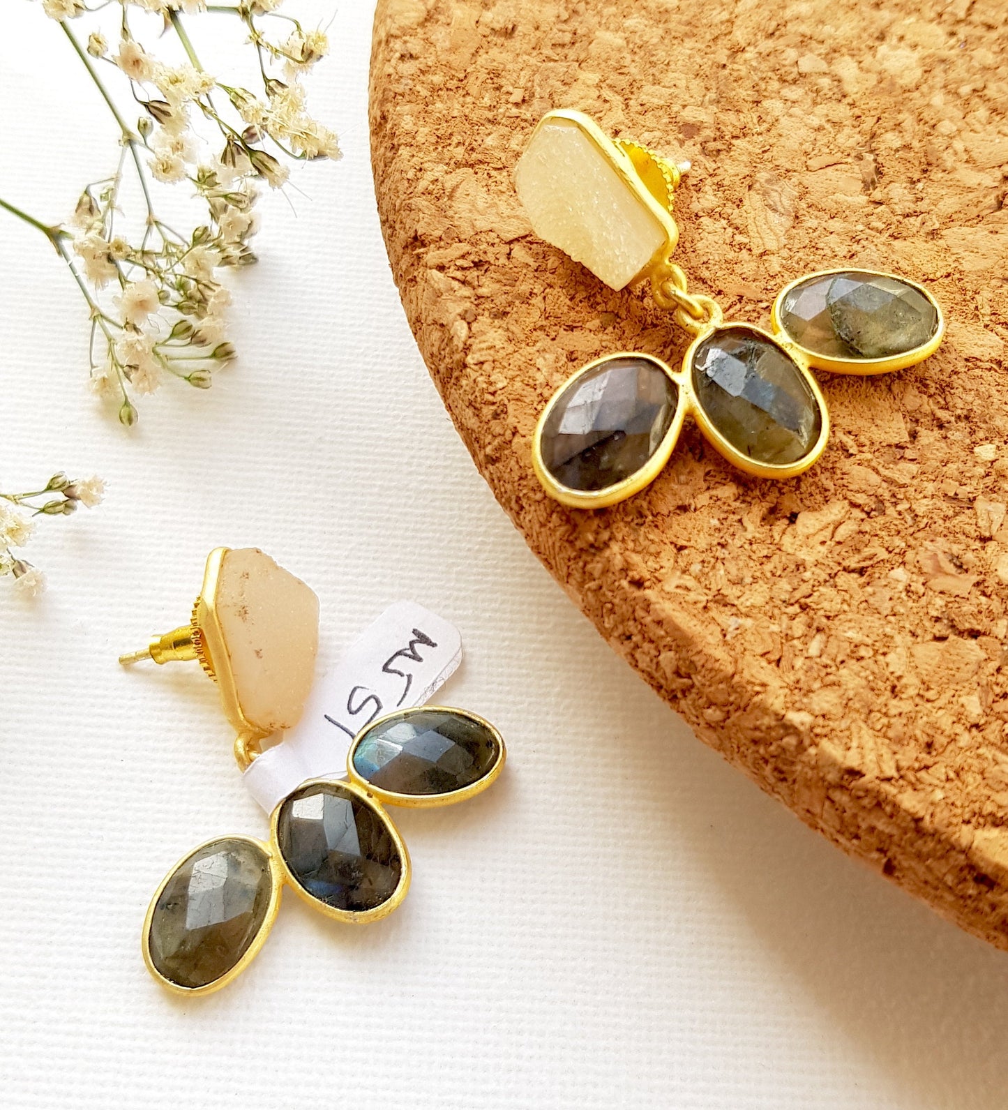 Labradorite Yellow Druzy Earrings