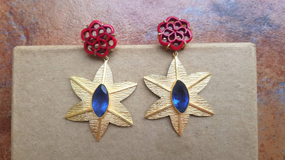 Red Floral Gold Earrings