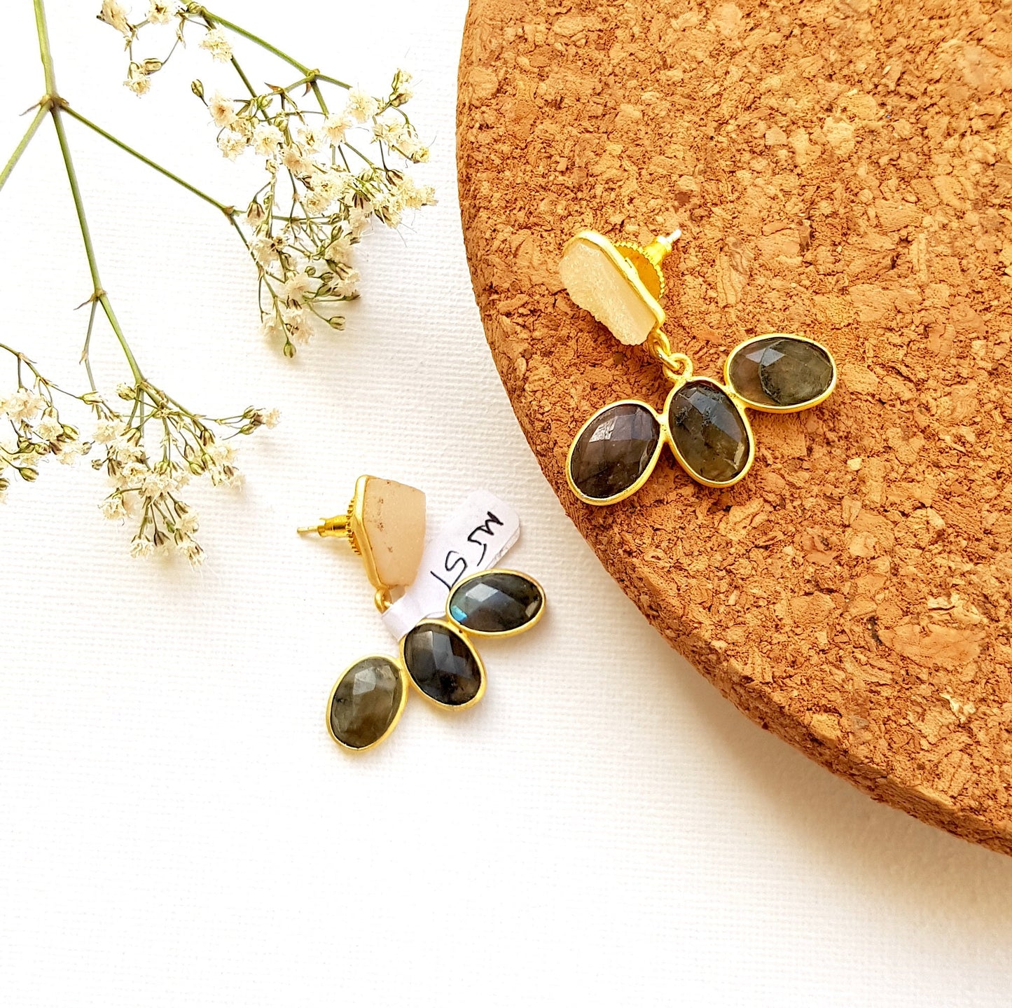 Labradorite Yellow Druzy Earrings