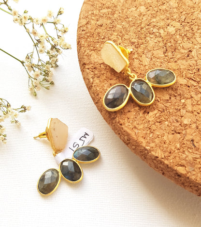 Labradorite Yellow Druzy Earrings