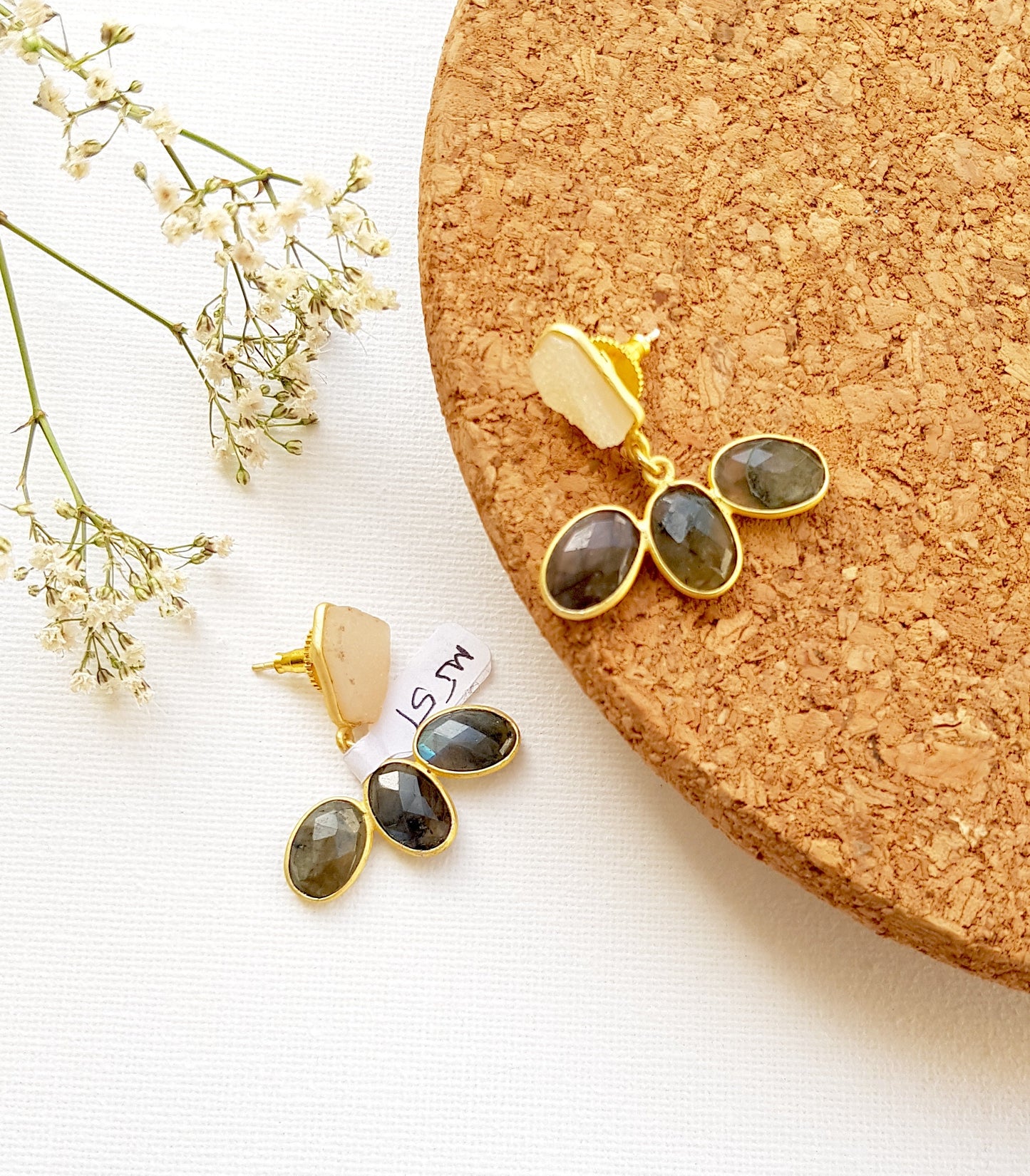 Labradorite Yellow Druzy Earrings