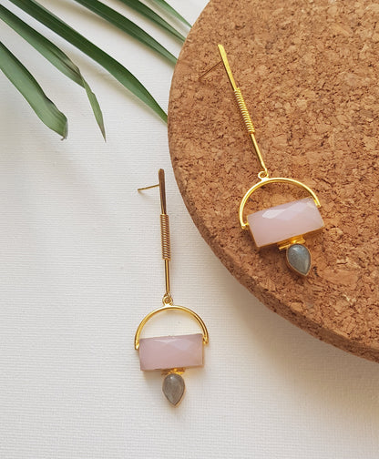 Wire Wrapped Pink Rose Quartz Labradorite Dangles