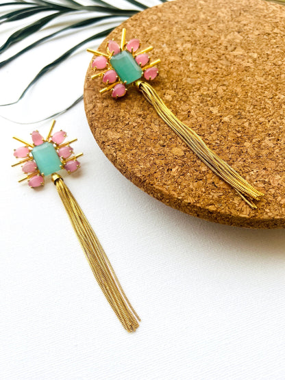 Pink Aqua Tassel Earrings