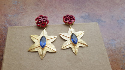 Red Floral Gold Earrings