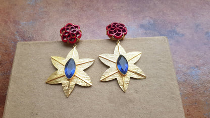 Red Floral Gold Earrings