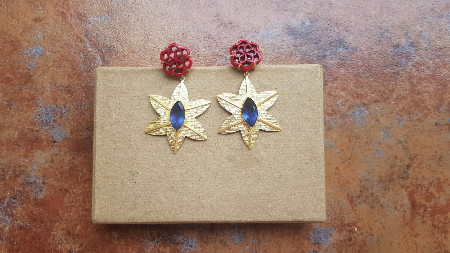 Red Floral Gold Earrings