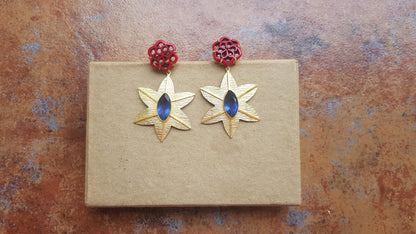 Red Floral Gold Earrings