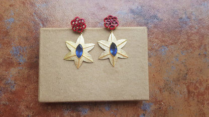 Red Floral Gold Earrings