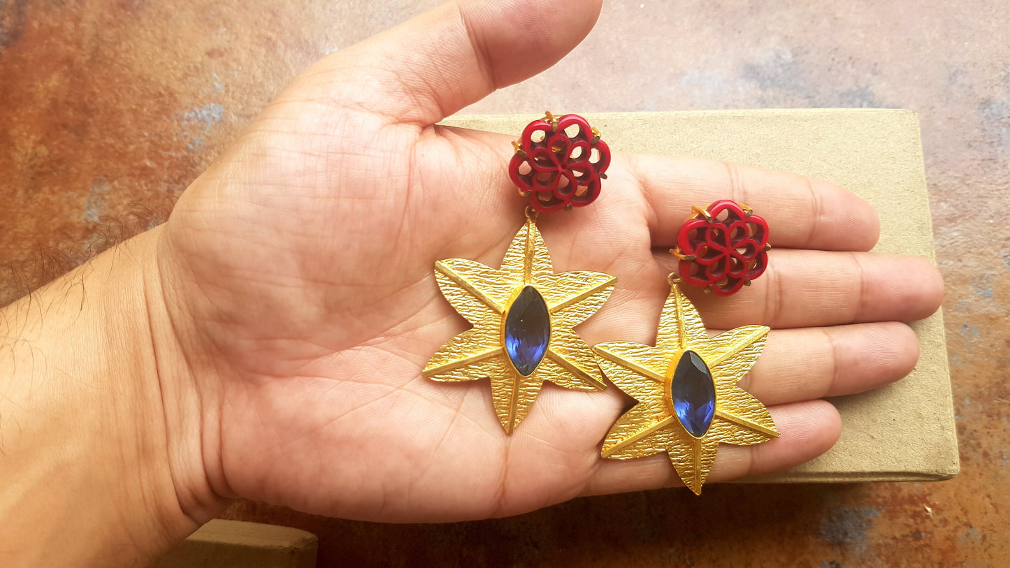 Red Floral Gold Earrings