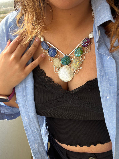 Multi-Color Druzy Bib Necklace