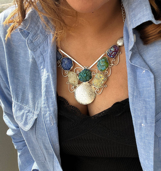 Multi-Color Druzy Bib Necklace