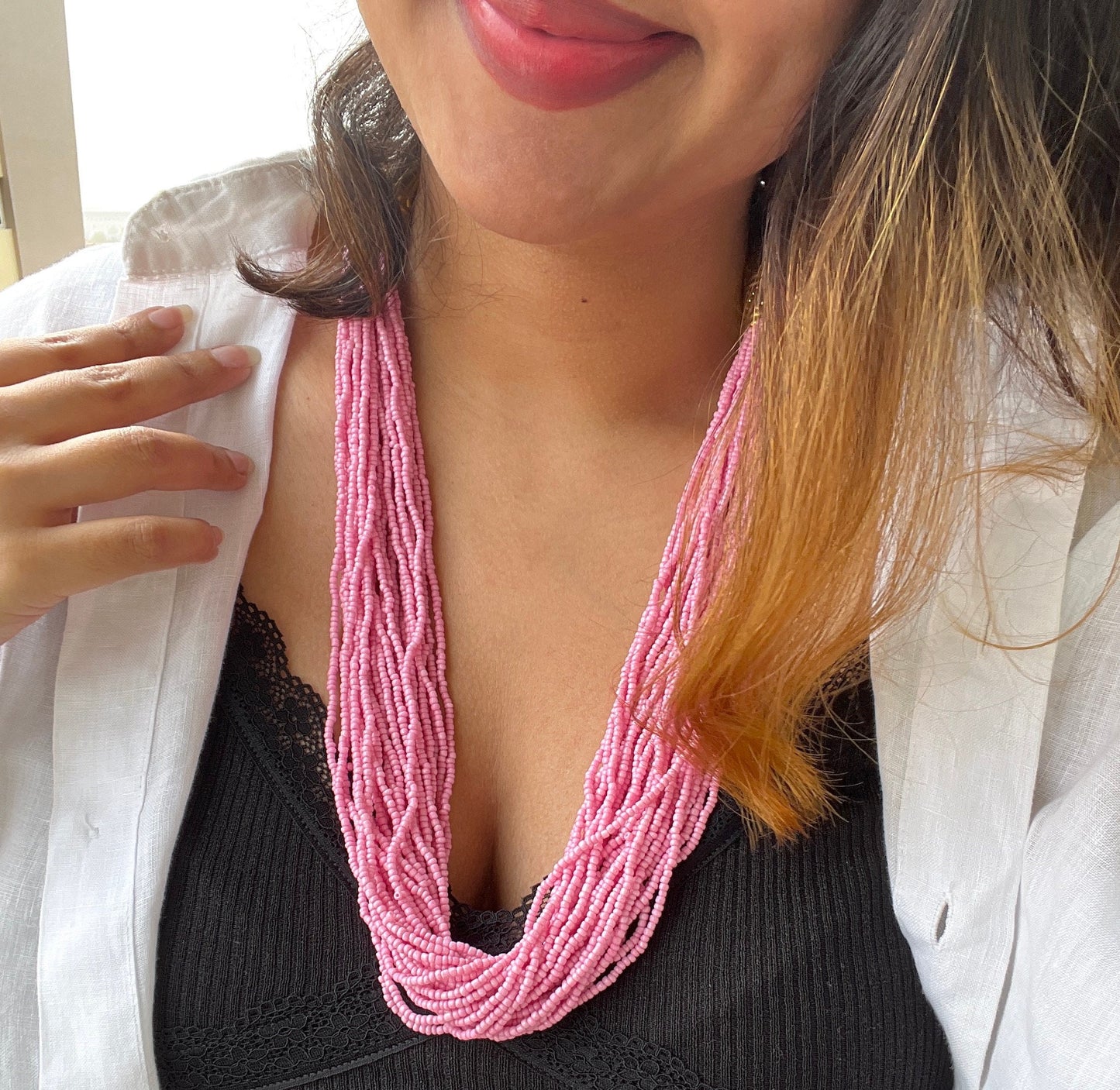 Pink Beaded Multi-Strand Necklace