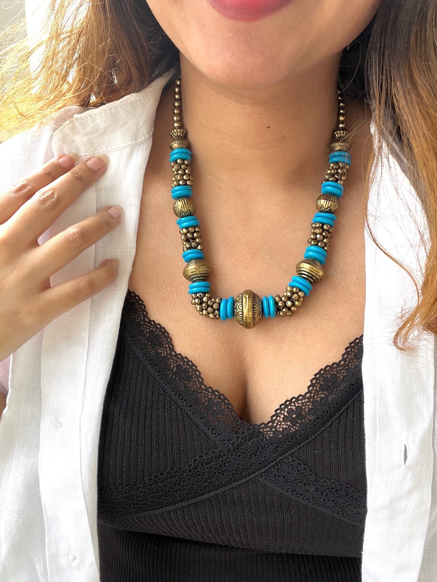 Turquoise Gold Bib Necklace