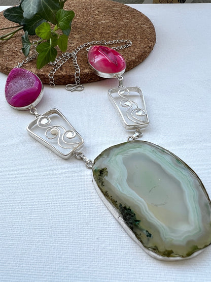 Sage Pink Geode Necklace