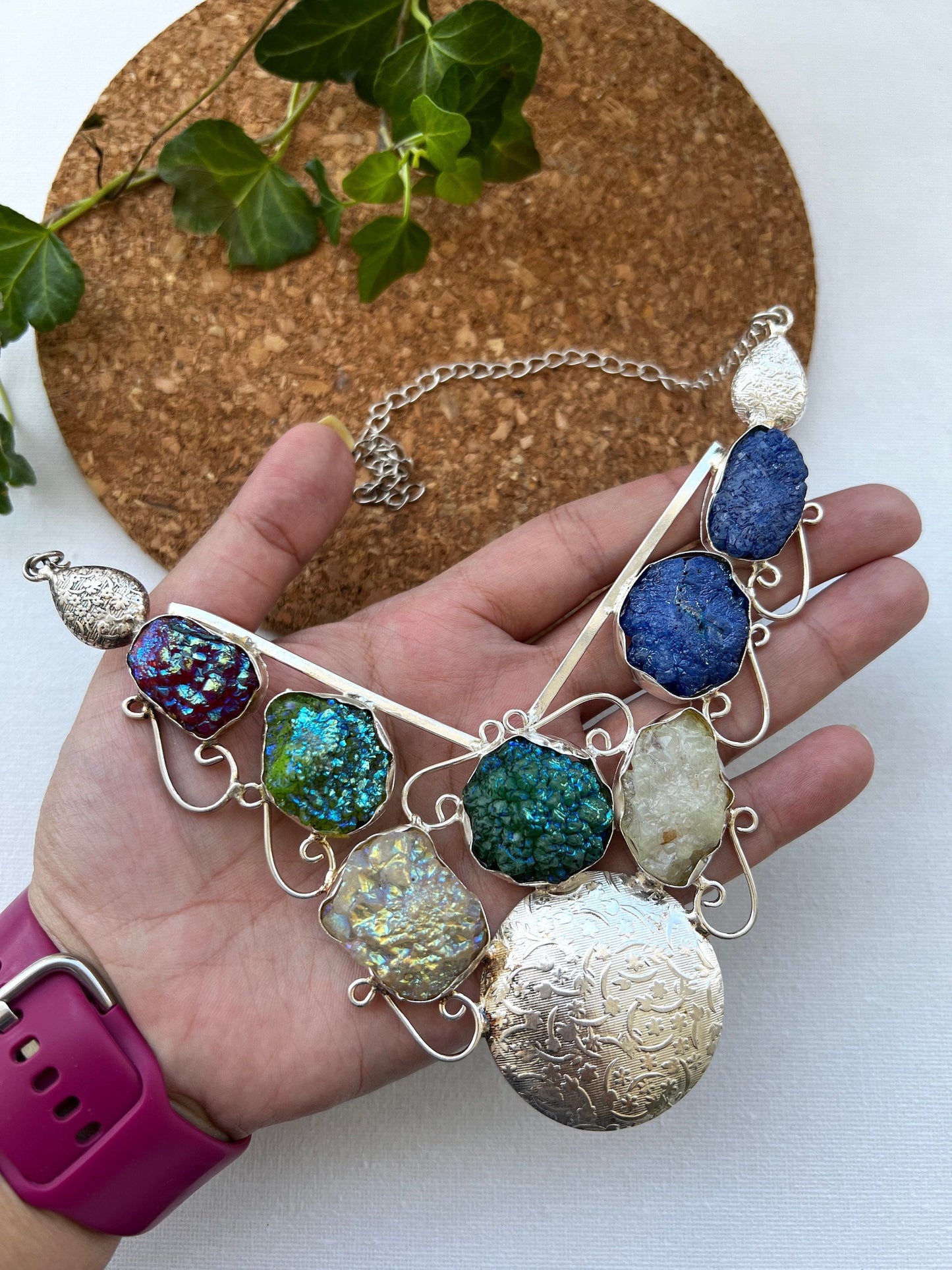 Multi-Color Druzy Bib Necklace