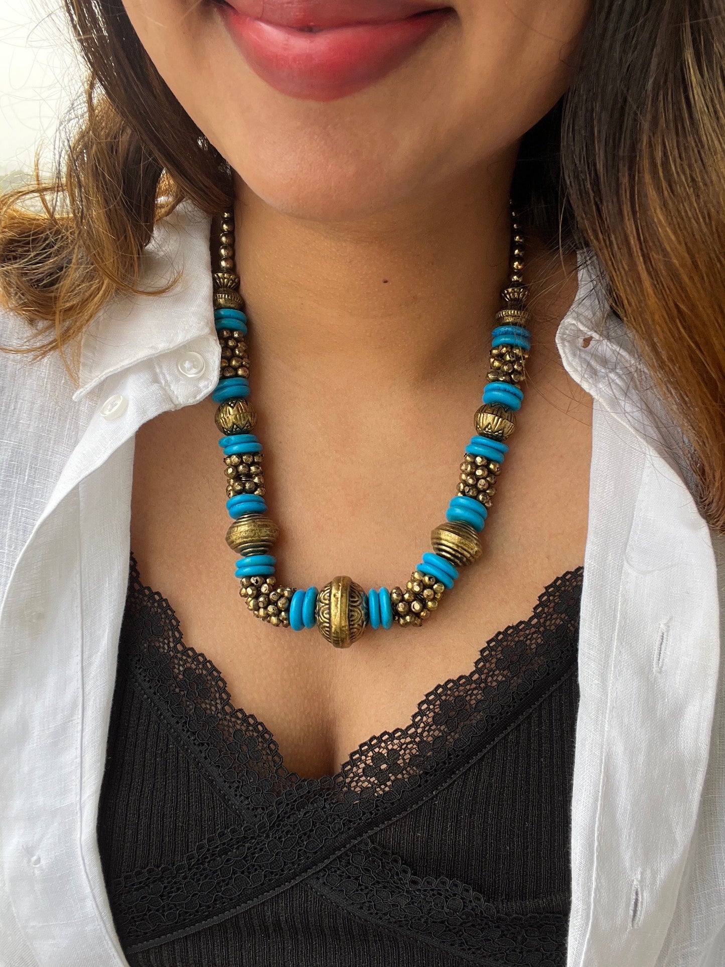 Turquoise Gold Bib Necklace