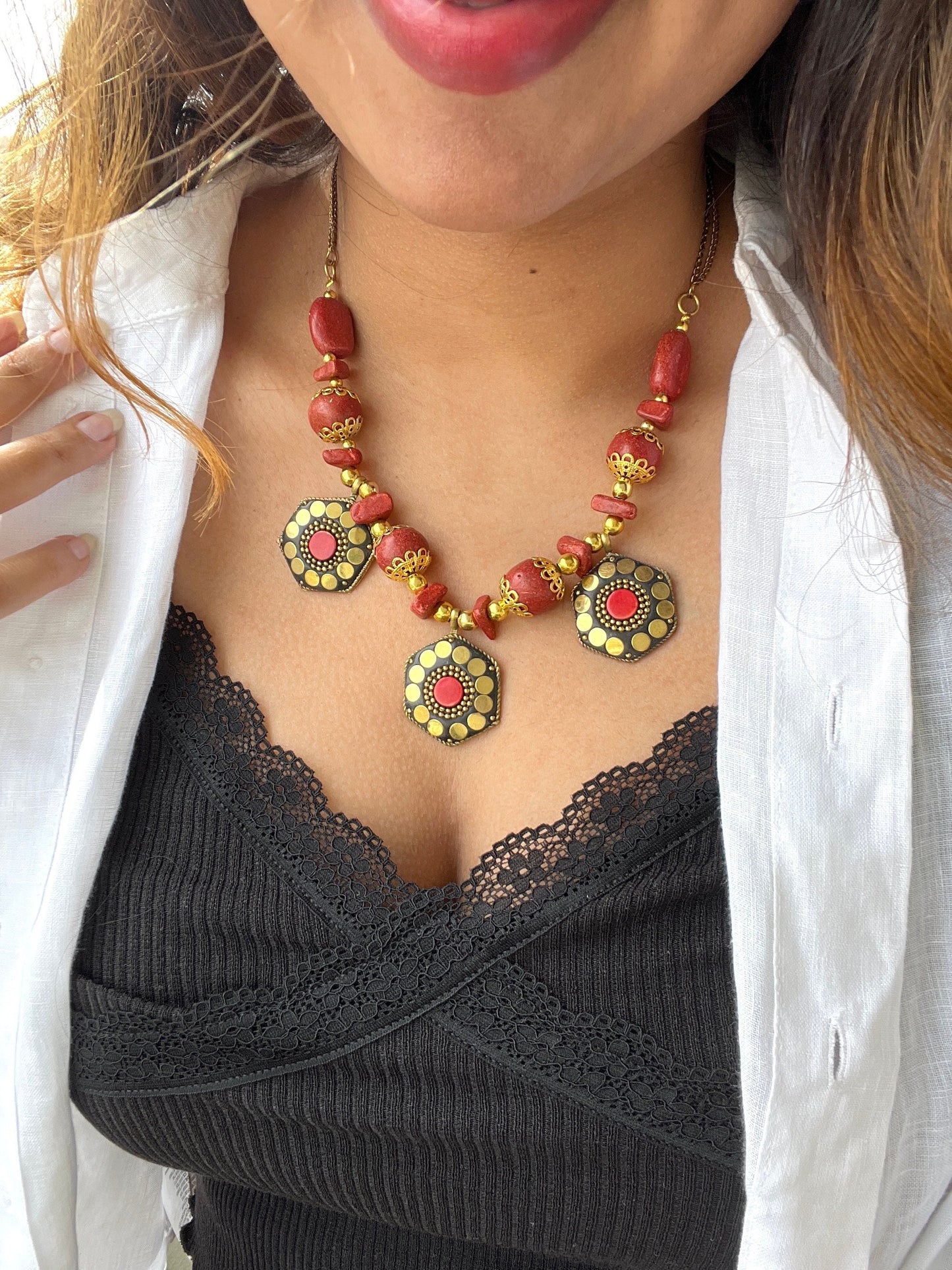 Red Coral Beaded Necklace