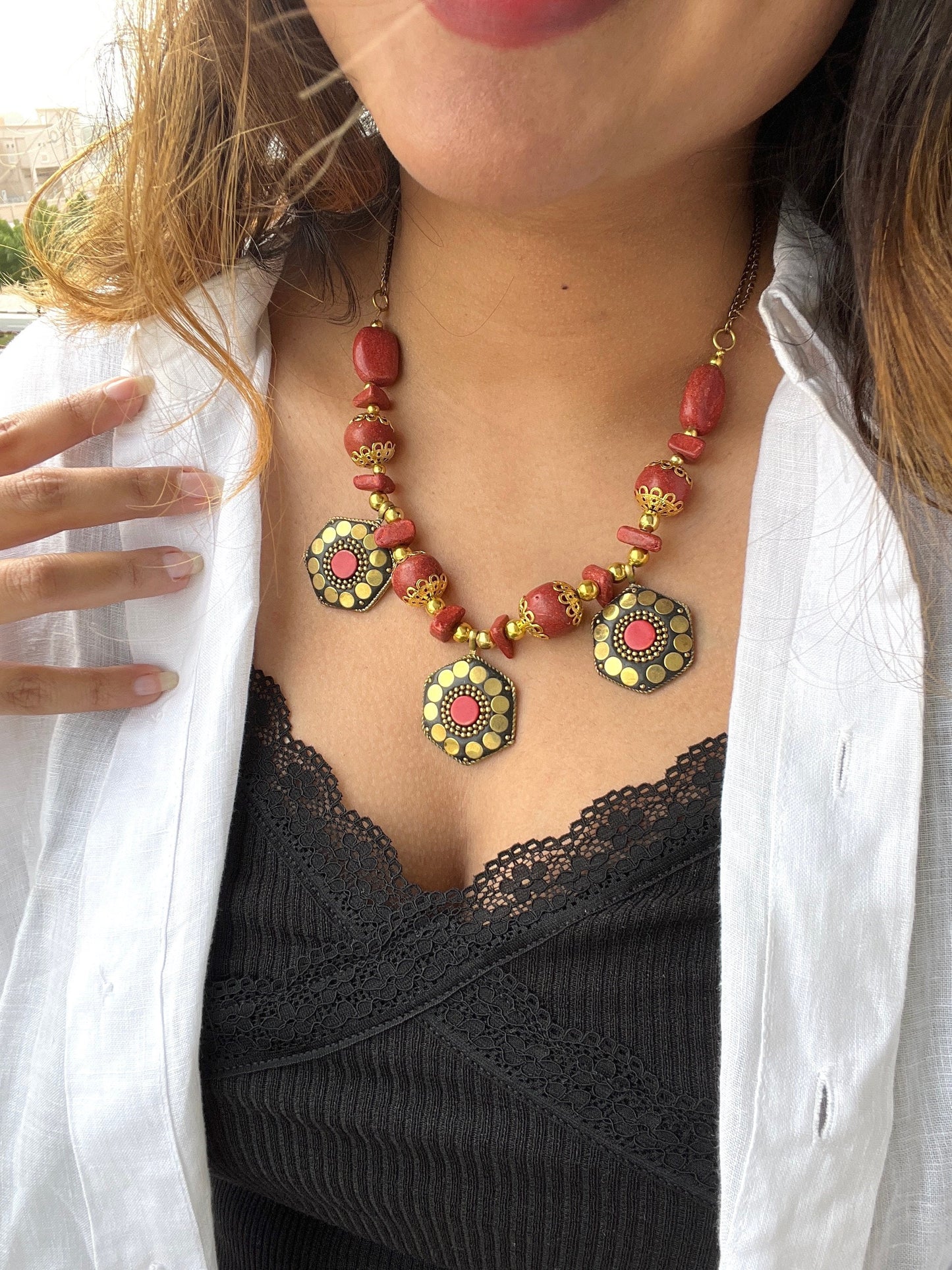 Red Coral Beaded Necklace