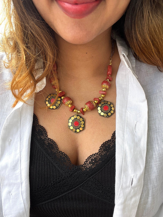 Red Coral Beaded Necklace