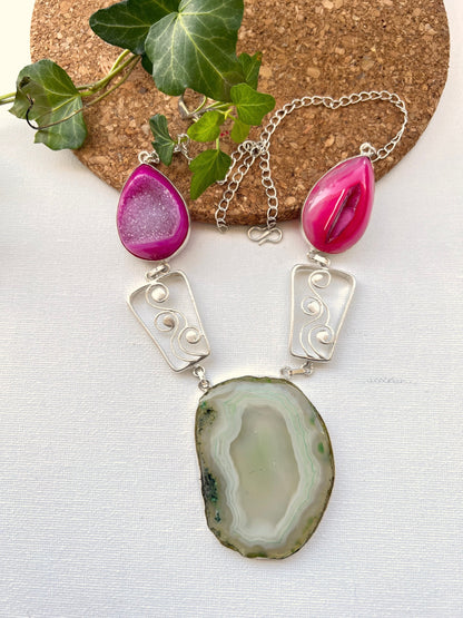 Sage Pink Geode Necklace