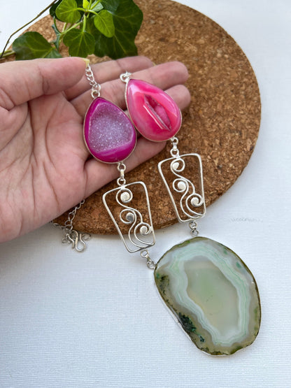 Sage Pink Geode Necklace