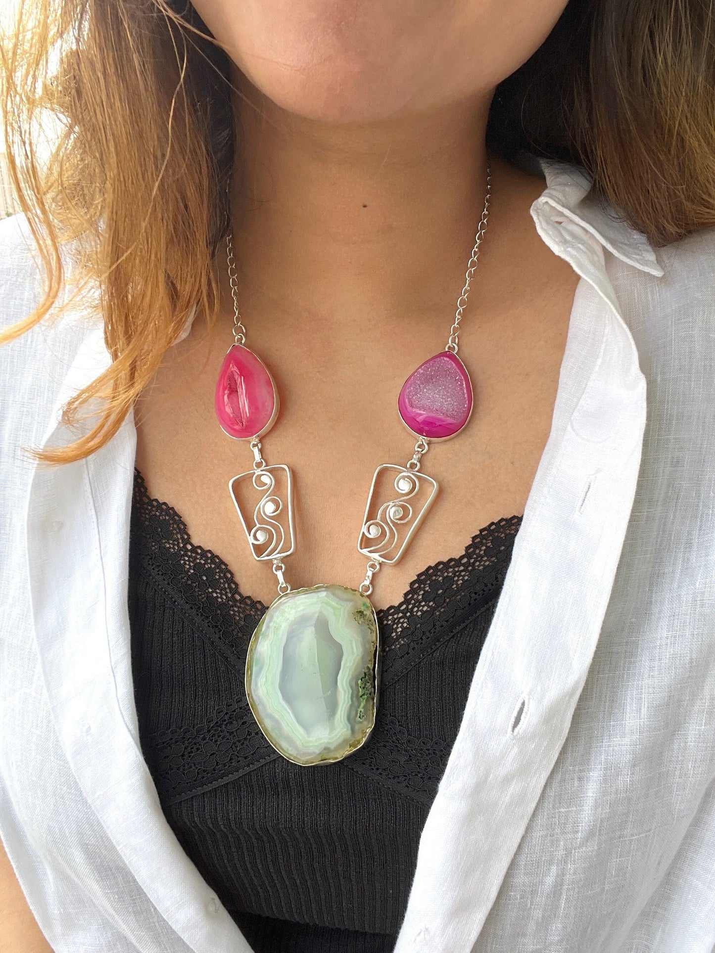 Sage Pink Geode Necklace