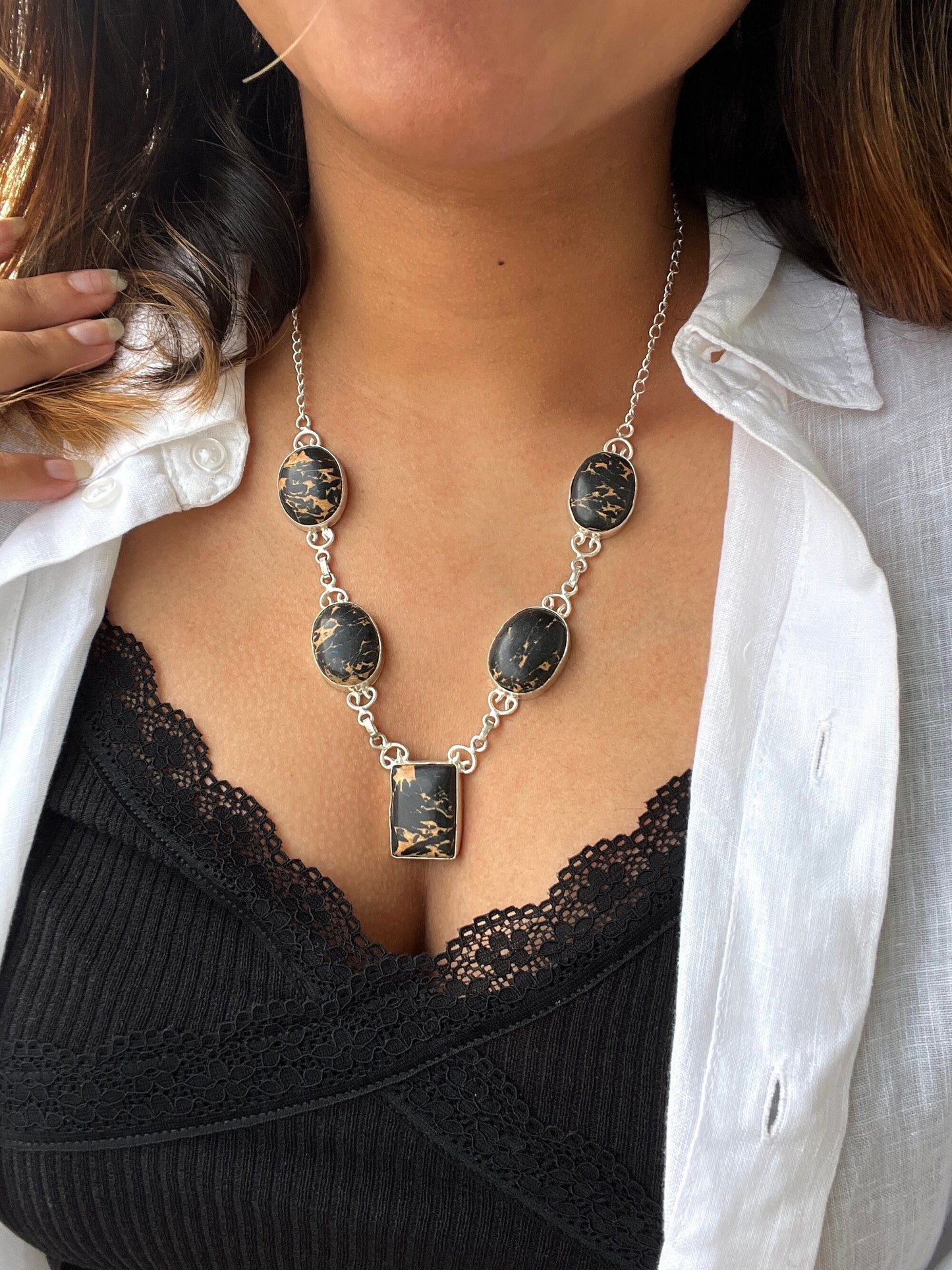 Black Lace Agate Necklace