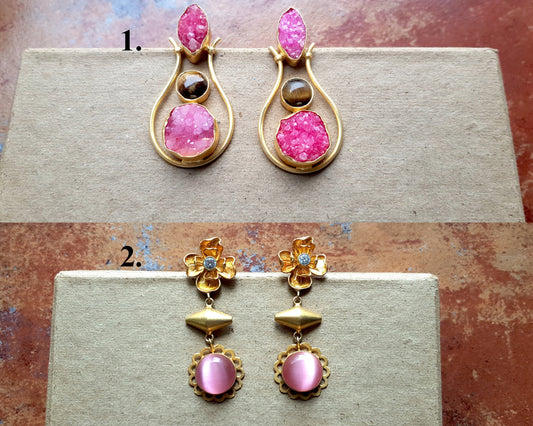 Tiger's Eye Pink Druzy Earrings