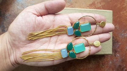 Natural Blue Chalcedony Tassel Earrings