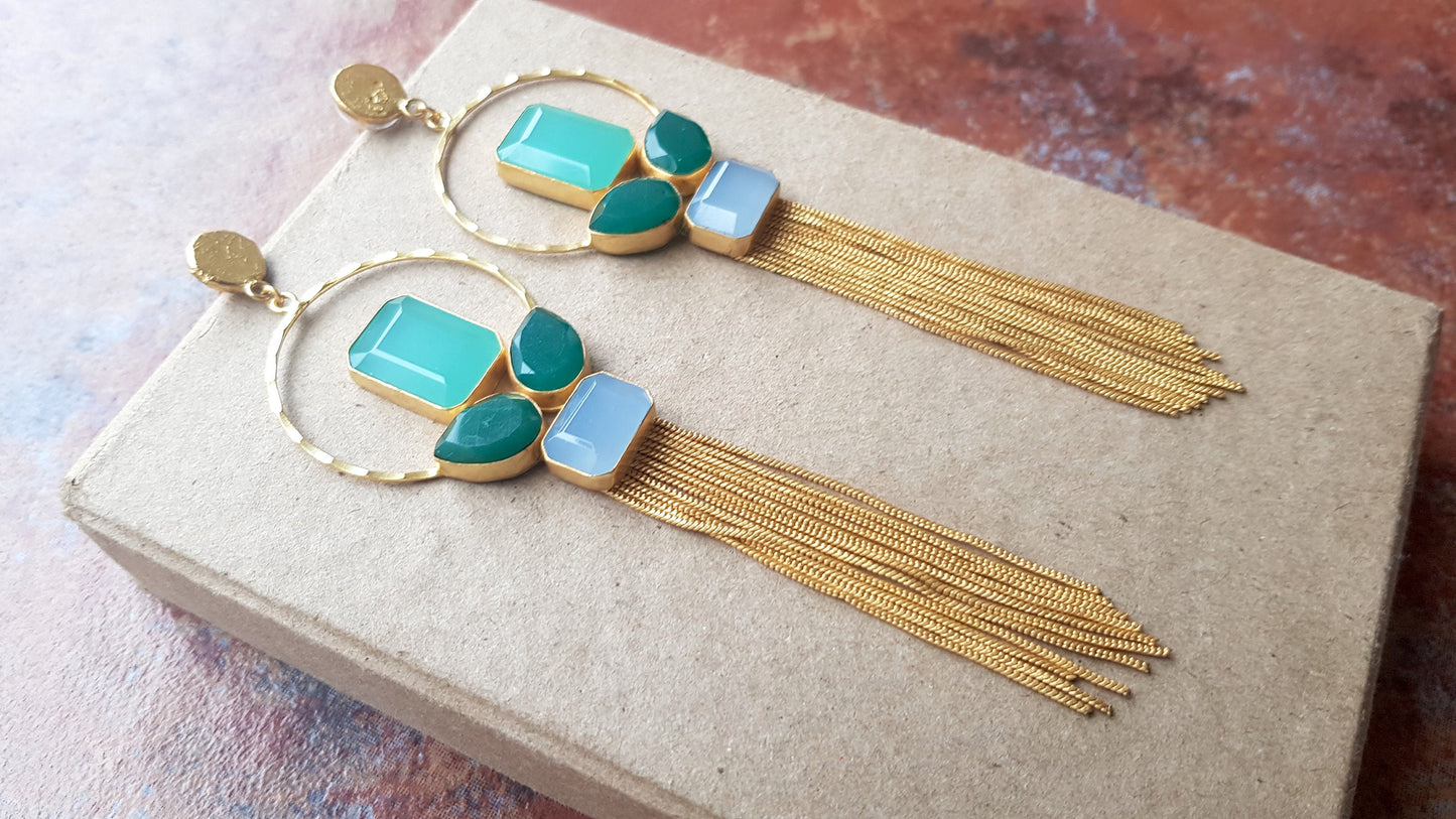 Natural Blue Chalcedony Tassel Earrings