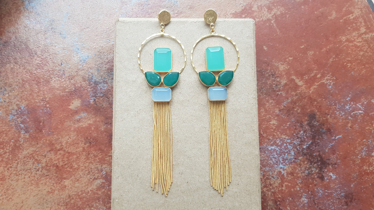 Natural Blue Chalcedony Tassel Earrings