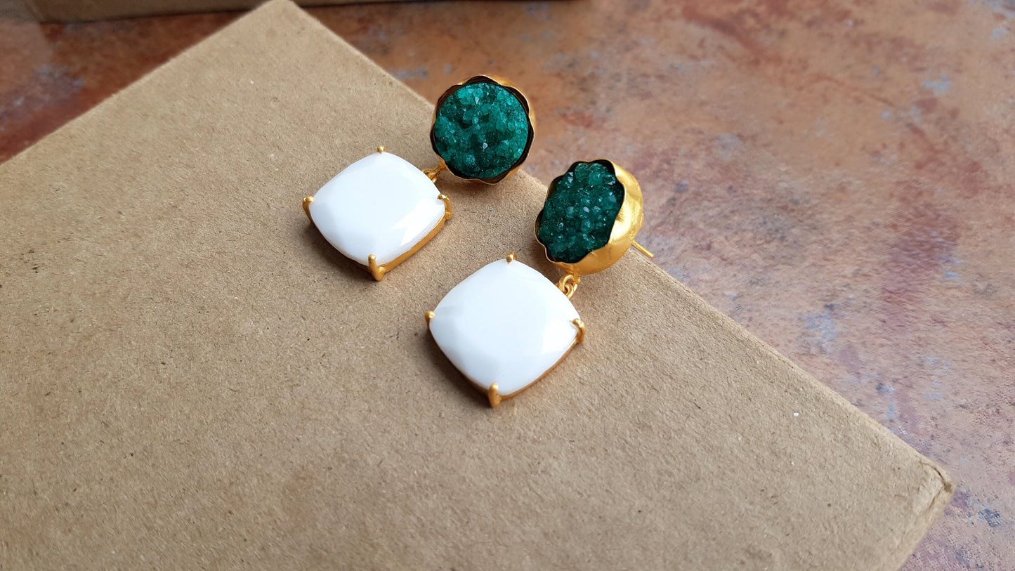 Green Druzy Dangle Earrings