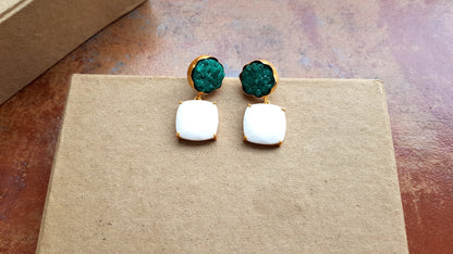 Green Druzy Dangle Earrings