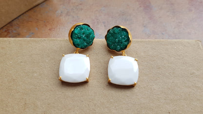 Green Druzy Dangle Earrings