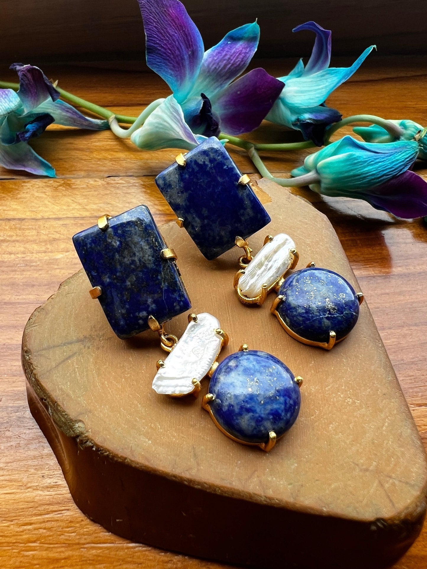 Lapis Lazuli Pearl Earrings