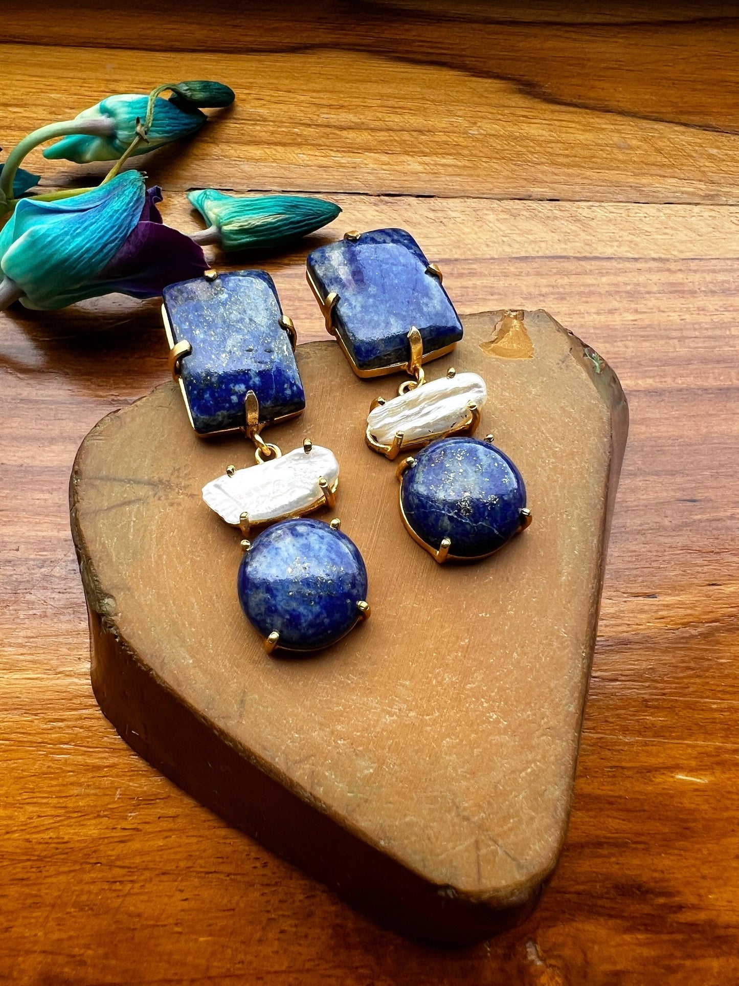 Lapis Lazuli Pearl Earrings