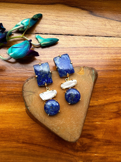 Lapis Lazuli Pearl Earrings