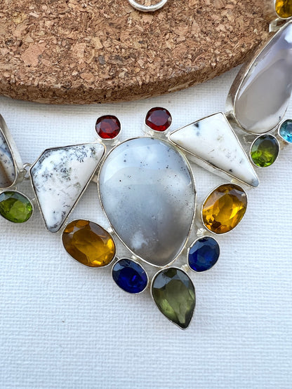 White Gray Jasper Multi Stone Bib Necklace